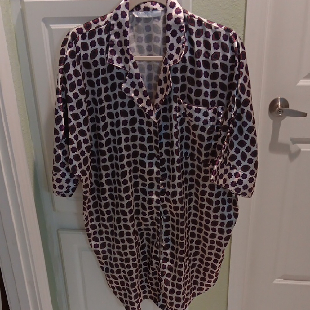 Purple and White Polka Dot Button-Up Shirt